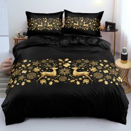 Luxury Black Gold Christmas Tree 3Pcs Queen King Full Size Duvet Cover Bedding Linen Set Bedspread For a Child 200x200 240x220