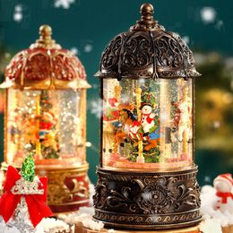 Lighted Music Box Birthday Tabletop Rotatable Decorative Xmas Musical Box Ornaments Christmas Lantern Glittering Snowing Globe