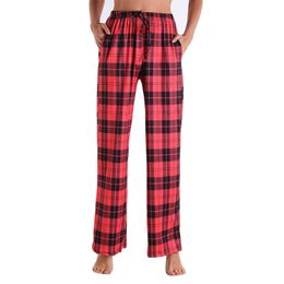Women Plaid Flannel Pants Floral Print Trousers Comfy Pyjama Pants Wide Leg Straight Casual Pyjama Drawstring Stretch Pants