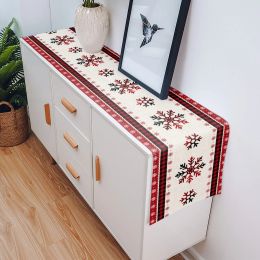 Christmas Red Plaid Snowflake Linen Dining Table Runner Home Wedding Decor Washable Table Runner for Dining Table Navidad 2023