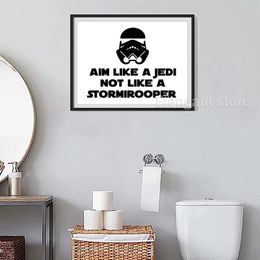 Funny Bathroom Sign Prints Poo or Poo Not Quote Poster Aim Like a Jedi Not Like a Stormtrooper Art Canvas Painting Toilet Decor