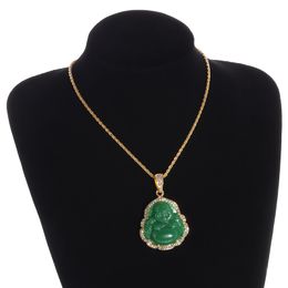 Classic Fashionable Chinese Style Maitreya Buddha Green Necklace Pendant for Men and Women Religious Amulet Jewelry Gift