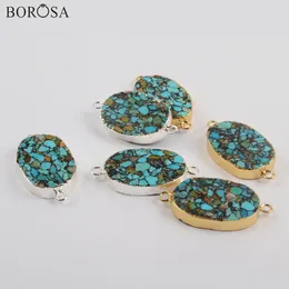 Pendant Necklaces BOROSA 5Pcs Gold/Silver Plated Natural Turquoises Copper Connector Blue Stone With Black Metal Line Jewellery G1867
