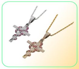Iced Out Colourful with Cross Pendant Tennis Chain Necklace Gold Colour Cubic Zirconia Men Hip hopJewelry5196566