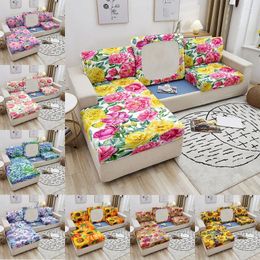 Chair Covers Floral Sofa Seat Cushion Cover For Living Room 3D Flowers Stretch Removable Furniture Protector Slipcover 1-4 Seater