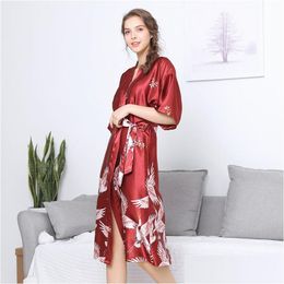 Basic & Casual Dresses Dress Silk Sleepwear For Women Y Robe Satin Nightgowns Ropa De Mujer Printing Womens Long Bridesmaid Bride Plu Dhyja