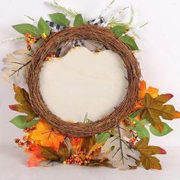 Decorative Flowers Fall Wreath Pumpkin Doll Decor Artificial Autumn Front Door For Wall Festival Window Thanksgiving Home