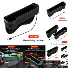 New 2024 Auto Electronics Colourful LED USB Charging Car Seat Crevice Storage Box Seat Slit Pocket Catcher Organiser Dual USB Fast Charger Cup Phone Holder