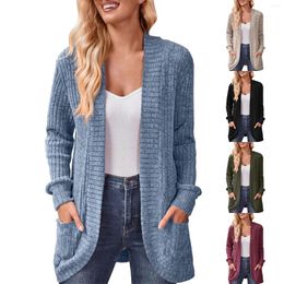 Women's Knits Solid Colour Strip Brushed Casual Long Sleeve Pocket No Button Cardigan Thin Cardigans Lace