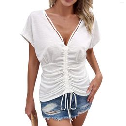 Women's T Shirts Fashionable And Sexy Spring Summer Foreign Trade Elegant V-Neck Pleated Tops Cropped Offers