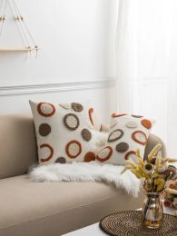 A popular red brown bubble pattern pillow cover with bohemian style loop velvet technology for living room, bedroom, sofa