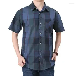 Men's Casual Shirts 2024 Plaid Cotton Male Short Sleeve Slim Fit Business Floral Man Shirt Spring Autumn Handsome