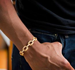 21cm cuban link chain lab diamond cz mens bracelet gold plated iced out bling cool hip hop rock boy men Jewellery chain9503999
