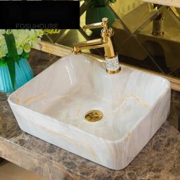 European Ceramic Bathroom Sinks Household Square Bathroom Washbasins Luxury Art Basin Tabletop Wash Basin Kitchen Washing Sinks