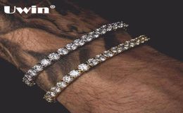 Uwin Round Cut Tennis Bracelet 5mm Zirconia Triple Lock Hiphop Jewellery 1 Row Cubic Luxury Crystal CZ Men Fashion Charm Bracelets726433488