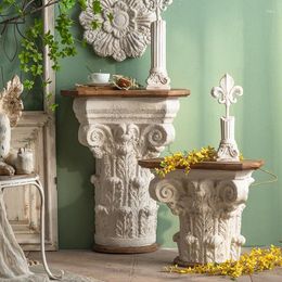 Decorative Plates Vintage Coffee Table Living Room Side Corner Home Decoration Window Flower Pier Carved Roman Column Ornament