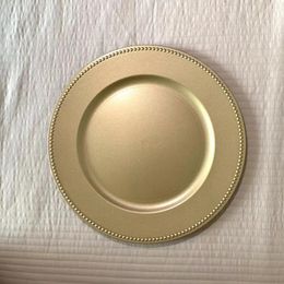 Table Mats 20 Pcs Plastic Gold Charger Plates Round Beaded Decorative Dinner Plate Embossed Chargers Serving