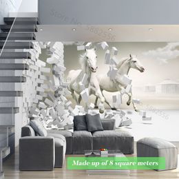 Black White Horse Photo Wallpaper Custom 3D Modern Art TV Background Fake Broken Wall Paper Mural Living Room Bedroom Home Decor