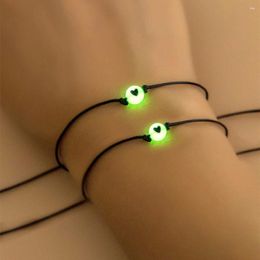 Link Bracelets 2pcs/Set Heart Luminous Couple Bracelet Adjustable Bangle Rope Princess Jewelry Hand Braided Wristband Anniversary Gift