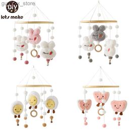 Mobiles# Baby Wooden Bed Bell Plush Bunny Doll Pendant 0-12 Months Baby Musical Hanging Toys Crib Mobile Toys Holder Bracket Infant Gifts Y240412Y240417GPWR