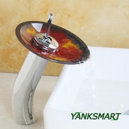 Bathroom Sink Faucets YANKSMART Chrome Polished Wide Spout Glass Waterfall Single Handle Lavatory Vanity Basin Mixer Tap