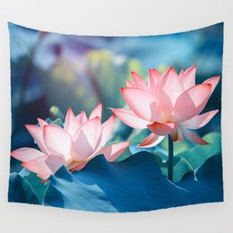 Lotus Flower Tapestry, Abstract Watercolour Floral Tapestry, Living Room Bedroom Wall Hanging artist life for Home Decoration