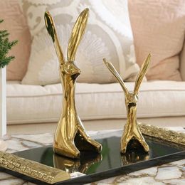 Decorative Figurines Electroplating Ceramic Golden Long Ears Sculpture Crafts Ornaments Abstract Animal Desktop Ornament