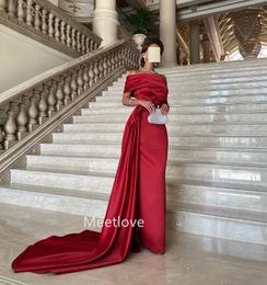 Party Dresses Meetlove Red Satin Mermaid Evening One Shoulder Sheath Formal Prom Dress Arabia Dubai Celebrate Gowns With Train