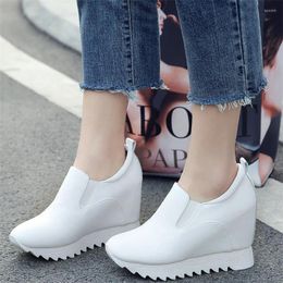 Fitness Shoes Slip On Pumps Women Cow Leather Wedges High Heel Vulcanised Female Low Top Round Toe Fashion Sneakers Casual