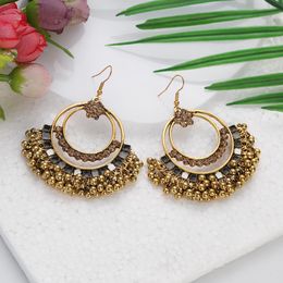 Ancient Indian Gold Colour Round Pendientes Earring Boho Vintage Jewellery Crystal Flower Beads Tassel Earrings for Women Oorbellen