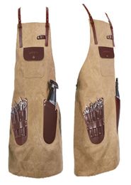 WEEYI Men Ladies Salon Haircut Apron Hairdressing Waxed Canvas Leather Barber Hairstylist Manicure Aprons 2010078939557