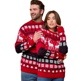 Couples Matching Outfits 2023 Winter Jacquard Knit Sweater Full Sleeve O Neck Warm Thicken Jumpers Xmas Family Look Pullover Top