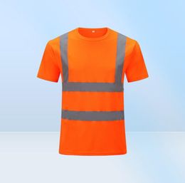 Men039s TShirts Reflective Safety Short Sleeve TShirt High Visibility Road Work Tee Top Hi Vis Workwear6160123