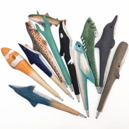 Pens Wooden craft pen wood carving animal ballpoint pen marine life series gift pen 10pcs/lot