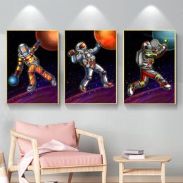 Space Astronaut Play Soccer Basketball Posters Canvas Prints Modern Pictures Canvas Painting for Living Room Home Decor