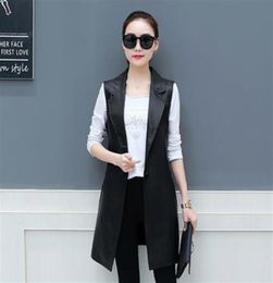 Spring Faux Leather Blazer Vest Womens Long Slim Fit Waistcoat Ps Size 3XL PU Sleeveless Jacket Suit Vest Woman Vintage DV512299i6002183