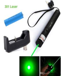 DHL 301 Green Laser Pointer Pen 532nm 5mw Adjustable Focus Battery Charger US Adapter Set 7734290