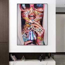 Graffiti Abstract Cool Girl Wall Art Poster Modern Pop Sexy Woman Canvas Painting Living Room Bedroom Home Decor Mural Picture