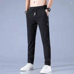 Men's Pants Ice Silk Summer Black Grey Slimming Business Elastic Waist Casual Outd