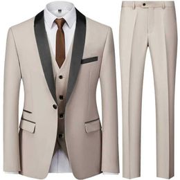 Men's Suits Blazers Mens British Style Slim Suit 3 Piece Set Jacket Vest Pants / Male Business Gentleman High End Custom Dress Blazers Coat S-6XL