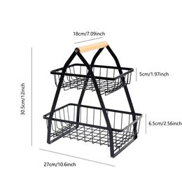 2 Tier Kitchen Counter Metal Wire Storage Fruits Basket Stand Holder Organizer for Snack Veggies ,Fruit Bowl,Bread Container