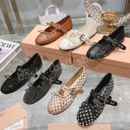 Ballet Shoes Miui Heel Flat Dress Shoes Yoga luxury for Woman Ballerinas Loafer Dance Lather Casual Shoe