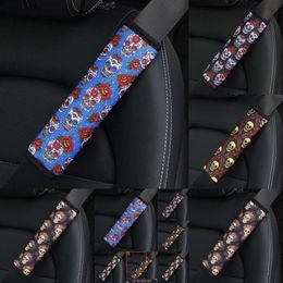 New 2024 2024 Halloween Personalised Seat Belt Cover Leopard Skull Print Shoulder Strap Car Belts Decor Rock Punk Style Driving Shoulder Belts