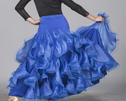 Ballroom Dance Skirts Flamenco Waltz Costumes Elegant 8 Colors D0983 Big Ruffled Hem with Fishbone Edge1275978