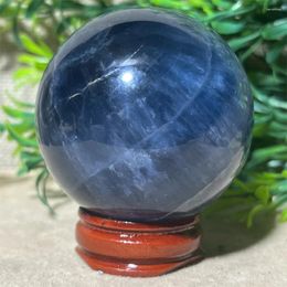 Decorative Figurines Crystal Natural Fluorite Sphere Blue Ball Beauty Stone Minerals Healing High Quality Reiki Living Decoration Stand