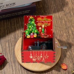 New Wooden Hand Crank Music Box Merry Christmas Music Theme Santa Music Box TO MY Wife Halloween Christmas Birthday Gift