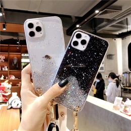 Crossbody Strap Glitter Case for OPPO Realme C55 C53 9 Pro Plus 9i 8 Reno 7 6 5 Find X3 Neo X5 Lite Lanyard Necklace Soft Cover