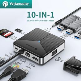 Hubs Yottamaster 10in1 USB C Hub Type C to HDMIcompatible Docking Station 2.5G Network Ethernet Port Adapter For Laptop Macbook Pro