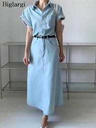 Work Dresses Denim Summer 2 Two Piece Set Women Fashion Casual Ladies Cropped Shirts Blouse Split Korean Loose Pleated Woman Long Skirts