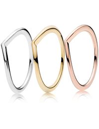 Polished Wishbone Ring 18K Yellow gold plated Rings Original Box for 925 Silver Rose gold Women Wedding Ring sets4279022